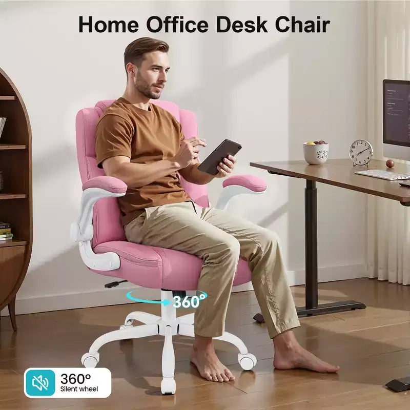 Sedia da ufficio ergonomica con schienale alto in pelle PU e braccioli ribaltabili