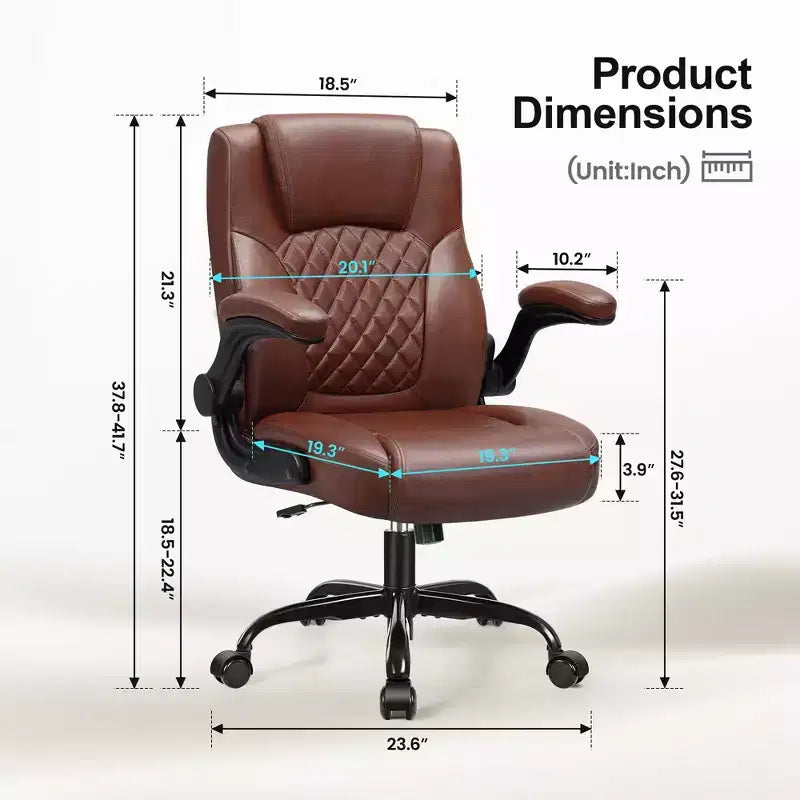 Sedia da ufficio ergonomica con schienale alto in pelle PU e braccioli ribaltabili