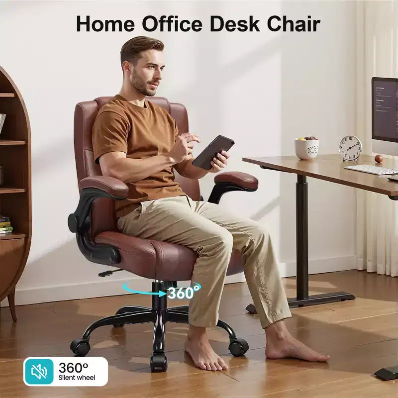 Sedia da ufficio ergonomica con schienale alto in pelle PU e braccioli ribaltabili