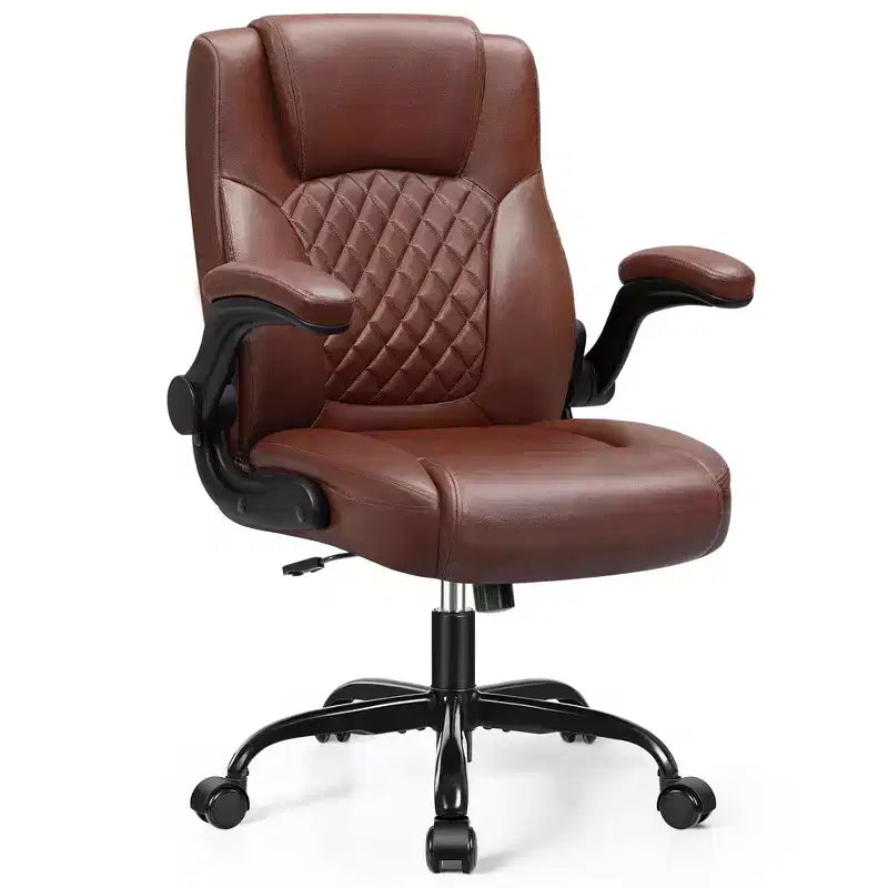 Sedia da ufficio ergonomica con schienale alto in pelle PU e braccioli ribaltabili