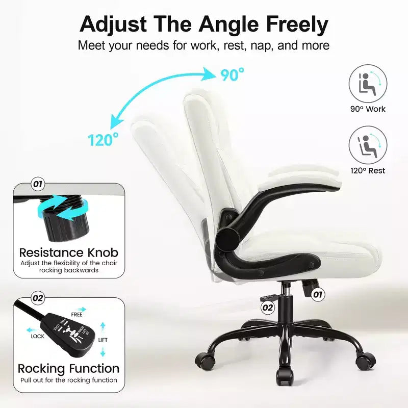 Sedia da ufficio ergonomica con schienale alto in pelle PU e braccioli ribaltabili