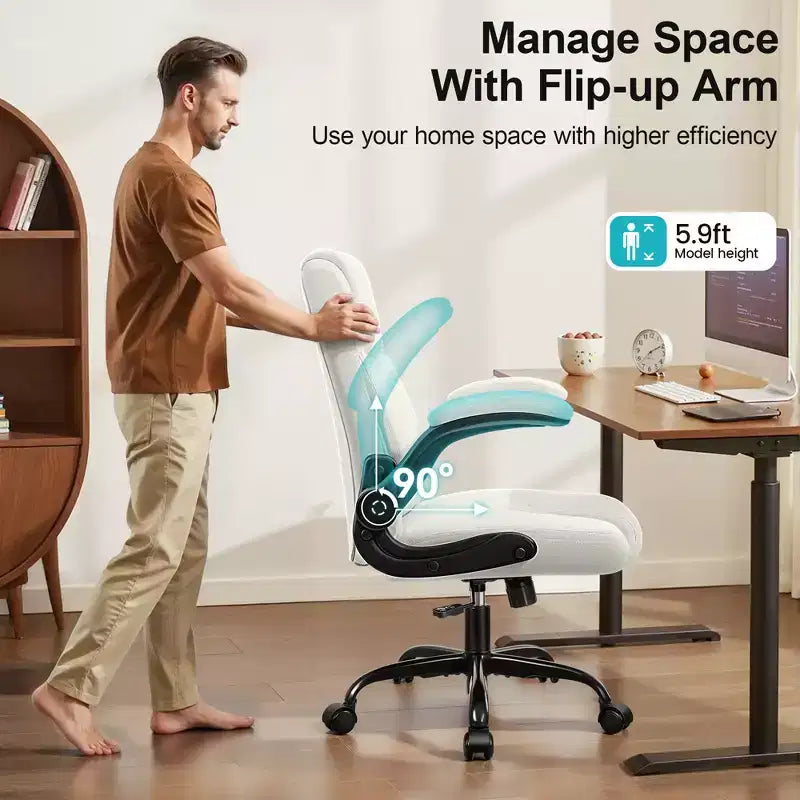 Sedia da ufficio ergonomica con schienale alto in pelle PU e braccioli ribaltabili