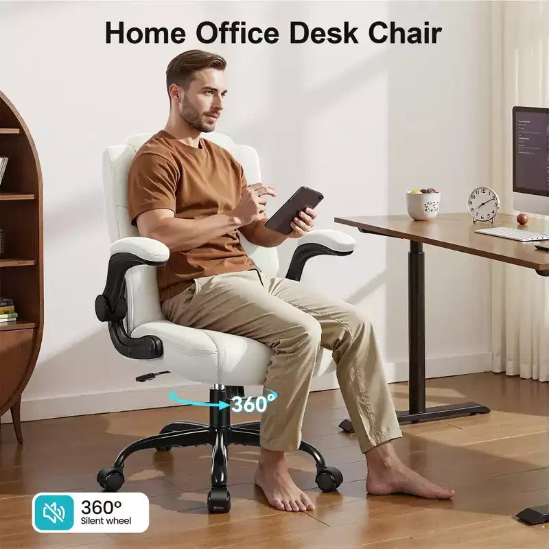 Sedia da ufficio ergonomica con schienale alto in pelle PU e braccioli ribaltabili