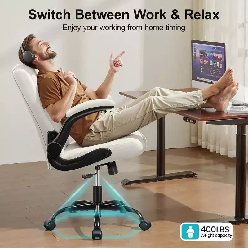 Sedia da ufficio ergonomica con schienale alto in pelle PU e braccioli ribaltabili