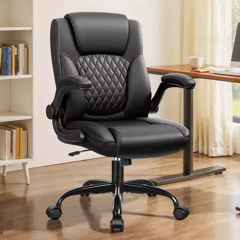 Sedia da ufficio ergonomica con schienale alto in pelle PU e braccioli ribaltabili
