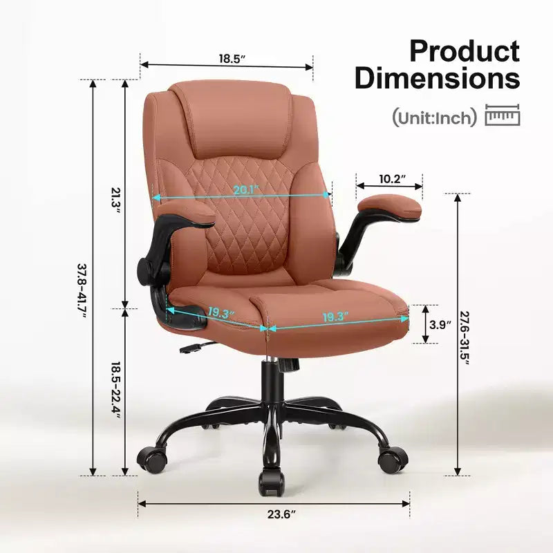 Sedia da ufficio ergonomica con schienale alto in pelle PU e braccioli ribaltabili
