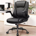PU Leather Executive Office Chair, Ergonomic High Back Office Chair with Adjustable Height, Flip-Up Armrests Comfortable Seat for Home Office