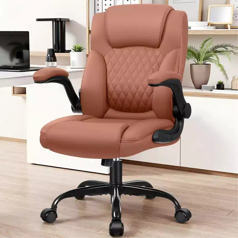 Sedia da ufficio ergonomica con schienale alto in pelle PU e braccioli ribaltabili