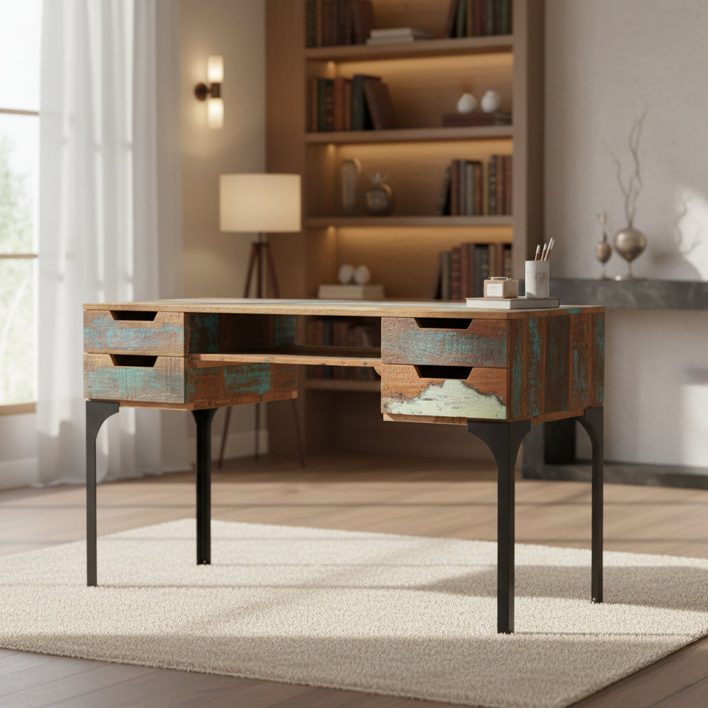 vidaXL Desk Mixed color Solid reclaimed wood, Iron Medium Desk