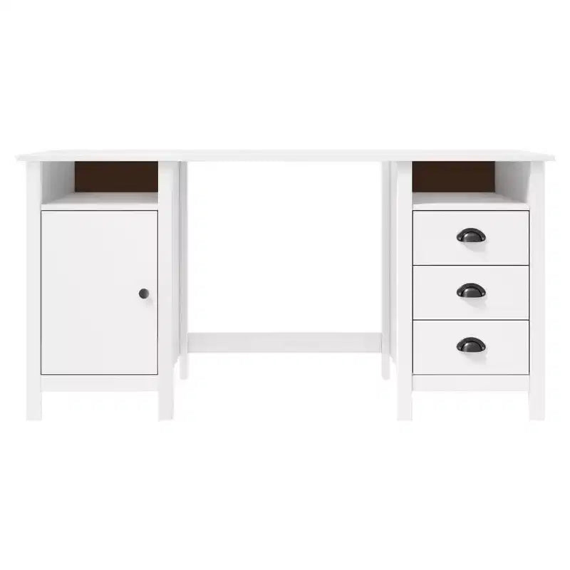 Scrivania in legno massello di pino con cassetti e mobiletto