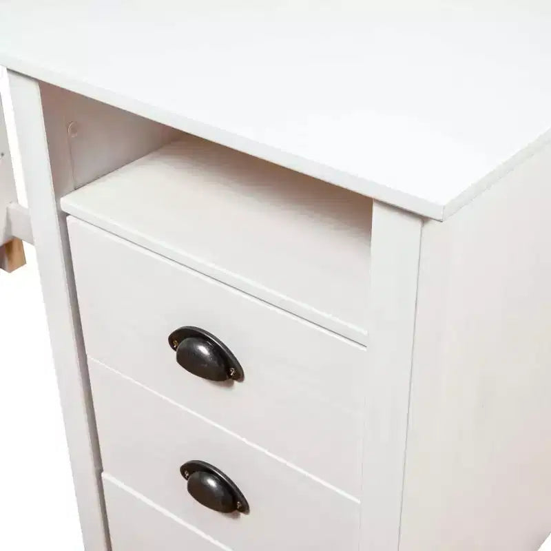 Scrivania in legno massello di pino con cassetti e mobiletto