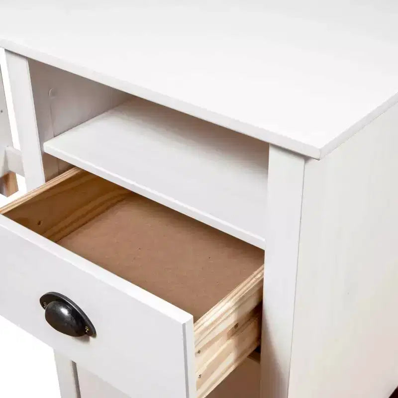 Scrivania in legno massello di pino con cassetti e mobiletto