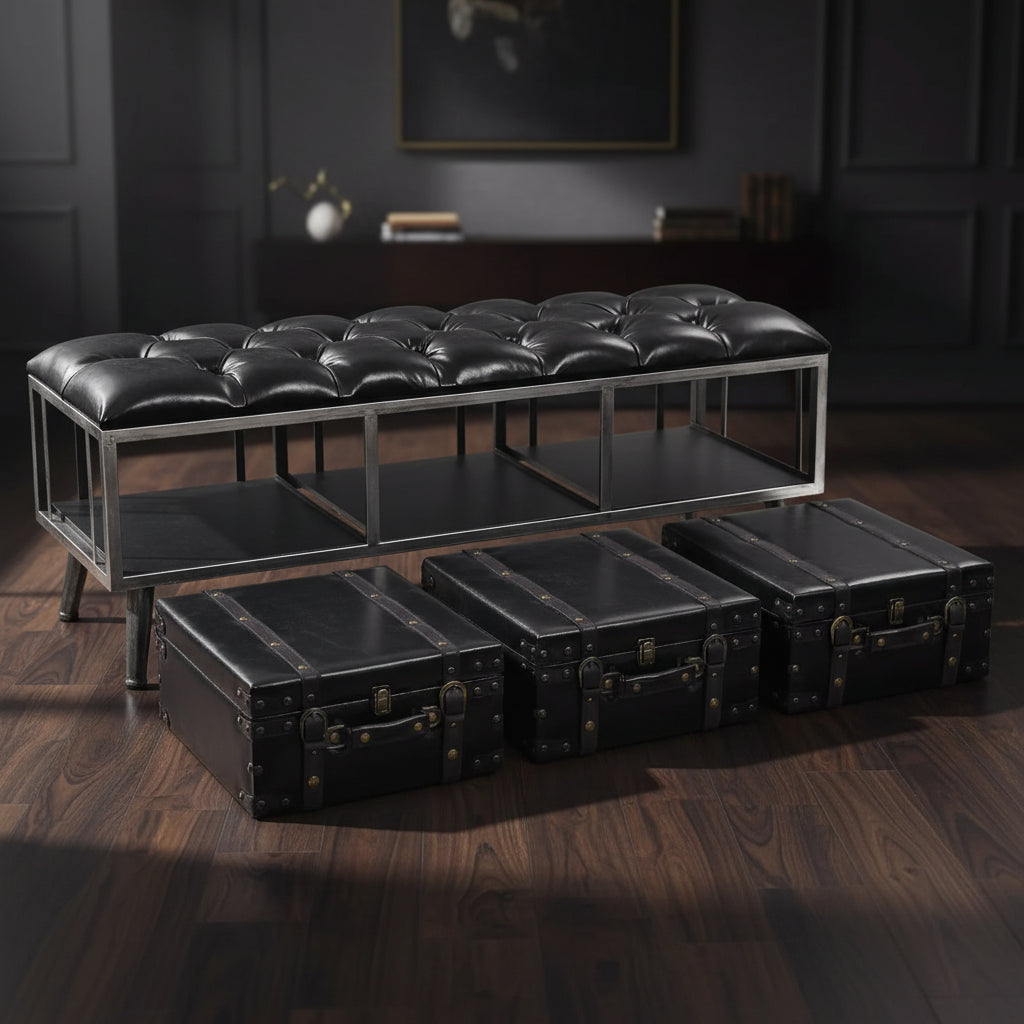 vidaXL Storage Bench 43.3 Black Faux Leather
