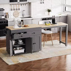 Carrello da cucina su ruote 74,5 Carrello da cucina su ruote con tavolo allungabile, portaprofumi, 2 cassetti, 4 ante; carrello grigio per casa, cucina o garage