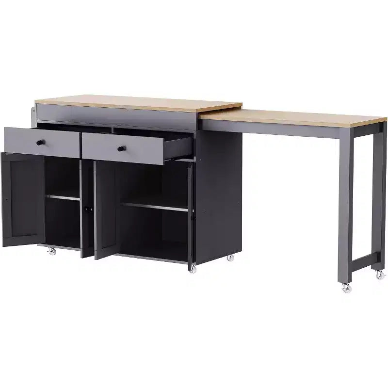 Carrello da cucina su ruote 74,5 Carrello da cucina su ruote con tavolo allungabile, portaprofumi, 2 cassetti, 4 ante; carrello grigio per casa, cucina o garage