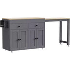 Carrello da cucina su ruote 74,5 Carrello da cucina su ruote con tavolo allungabile, portaprofumi, 2 cassetti, 4 ante; carrello grigio per casa, cucina o garage