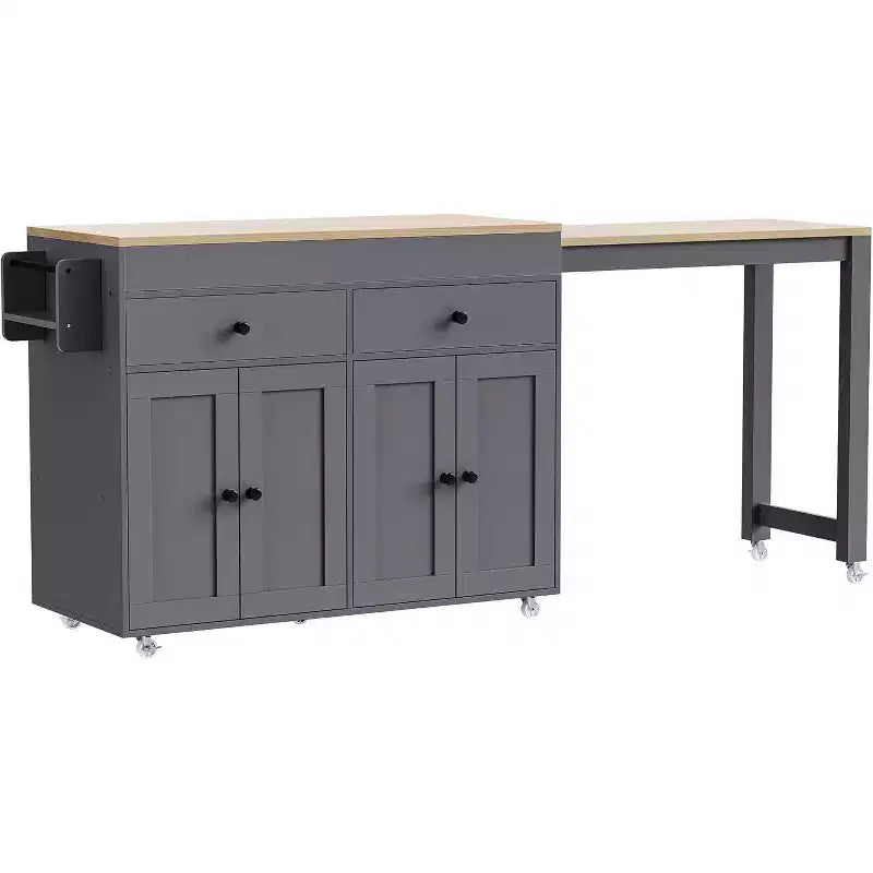 Carrello da cucina su ruote 74,5 Carrello da cucina su ruote con tavolo allungabile, portaprofumi, 2 cassetti, 4 ante; carrello grigio per casa, cucina o garage