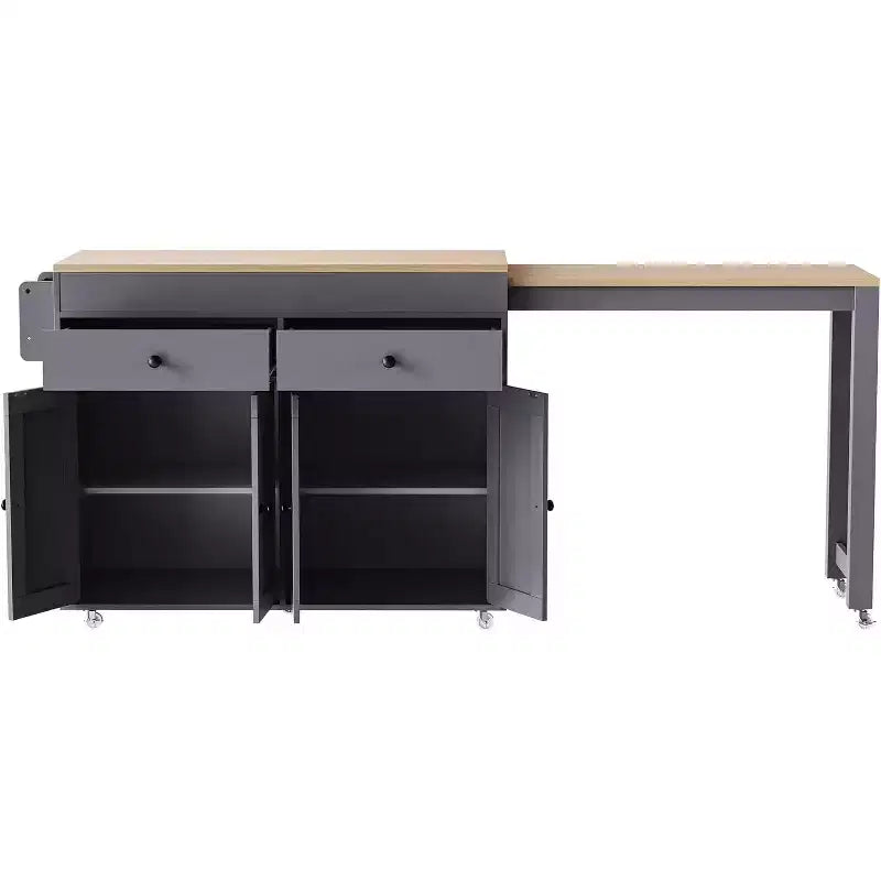 Carrello da cucina su ruote 74,5 Carrello da cucina su ruote con tavolo allungabile, portaprofumi, 2 cassetti, 4 ante; carrello grigio per casa, cucina o garage
