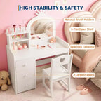 Toeletta per Bambini con Luci, Tavolo Trucco 2 in 1 con Sgabello e Cassetti
