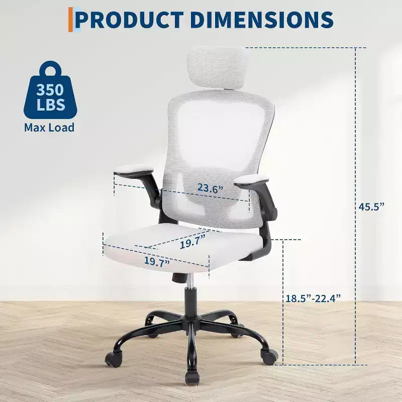 Sedia da ufficio ergonomica in rete con poggiatesta regolabile e braccioli ribaltabili