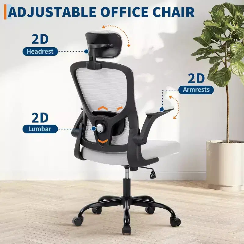 Sedia da ufficio ergonomica in rete con poggiatesta regolabile e braccioli ribaltabili