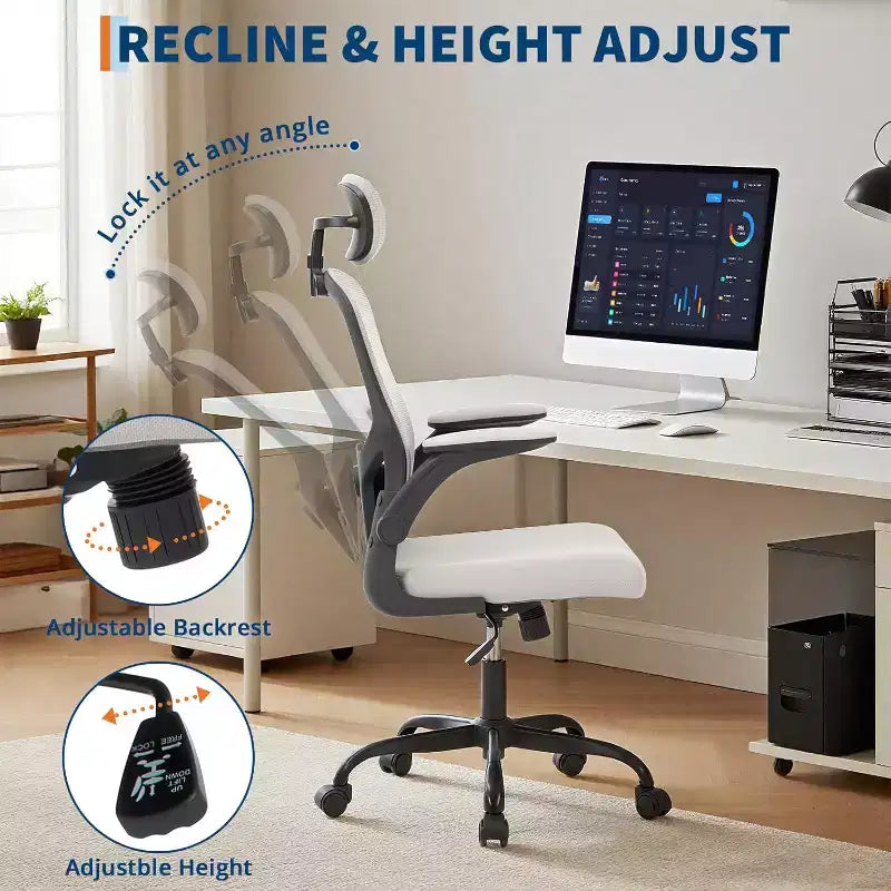 Sedia da ufficio ergonomica in rete con poggiatesta regolabile e braccioli ribaltabili