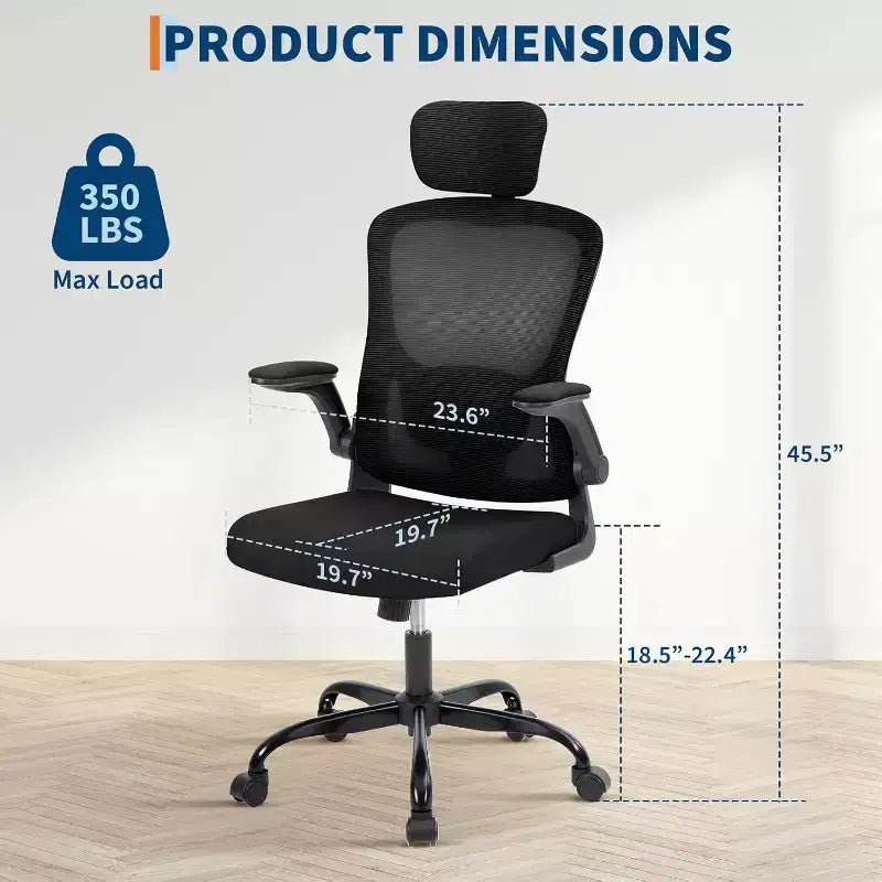 Sedia da ufficio ergonomica in rete con poggiatesta regolabile e braccioli ribaltabili