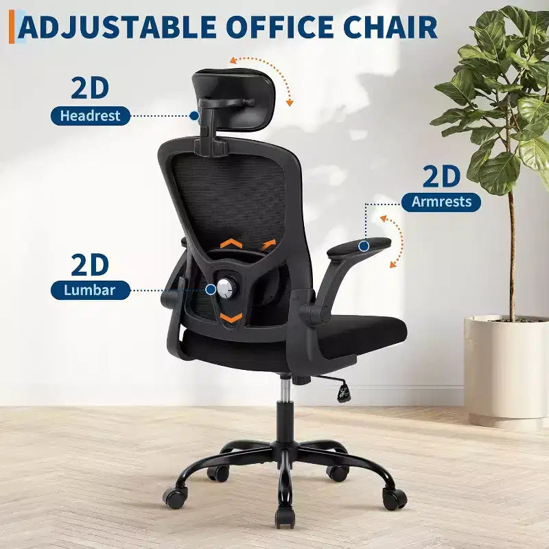 Sedia da ufficio ergonomica in rete con poggiatesta regolabile e braccioli ribaltabili