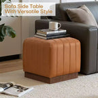 Pouf ottomano cubico con base effetto legno – Poggiapiedi imbottito, struttura in legno massello di acacia, capacità 227 kg