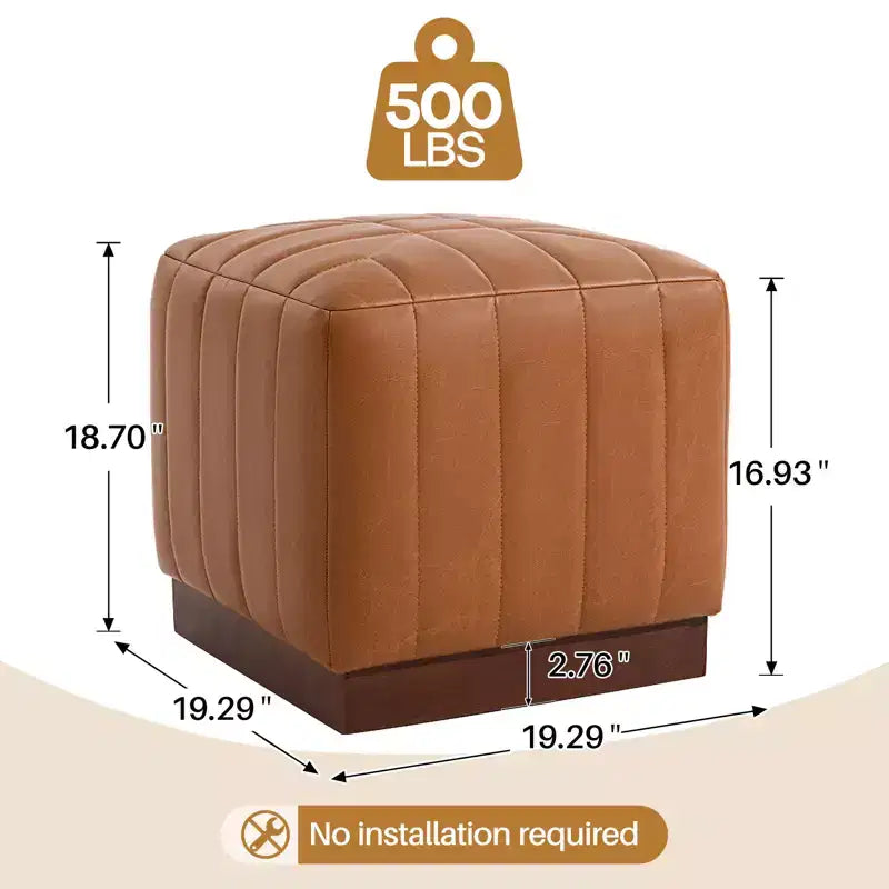 Pouf ottomano cubico con base effetto legno – Poggiapiedi imbottito, struttura in legno massello di acacia, capacità 227 kg