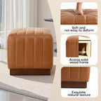 Pouf ottomano cubico con base effetto legno – Poggiapiedi imbottito, struttura in legno massello di acacia, capacità 227 kg