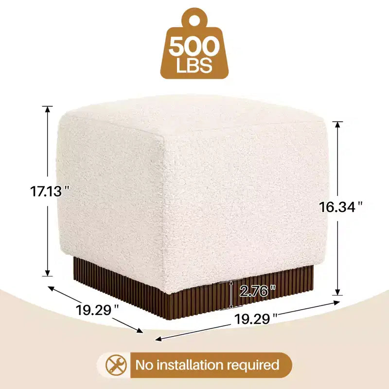 Pouf ottomano cubico con base effetto legno – Poggiapiedi imbottito, struttura in legno massello di acacia, capacità 227 kg
