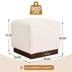 Pouf ottomano cubico con base effetto legno – Poggiapiedi imbottito, struttura in legno massello di acacia, capacità 227 kg