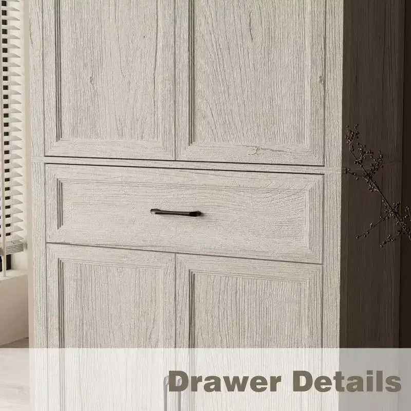 Mobile Dispensa da Cucina con Effetto Rovere Bianco, Ante Doppie e Cassetto