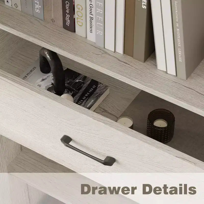 Mobile Dispensa da Cucina con Effetto Rovere Bianco, Ante Doppie e Cassetto
