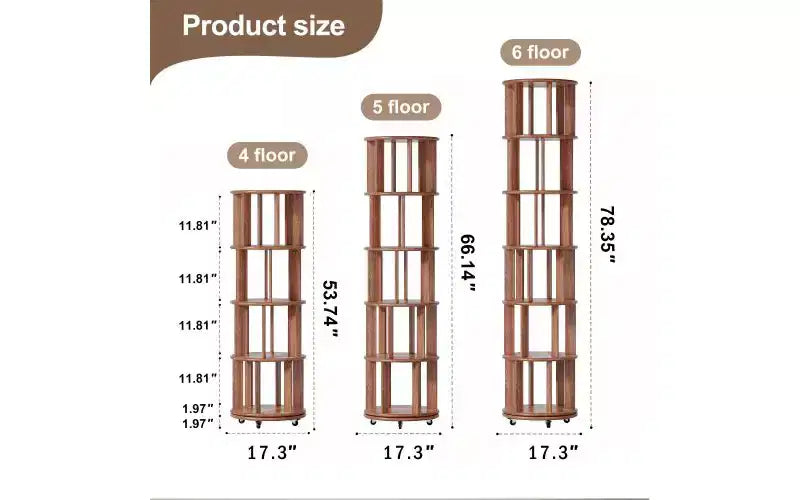 Libreria Girevole a Torre con Ruote – Legno Massello a 4/5/6 Livelli, Design Stretto per Piccoli Spazi